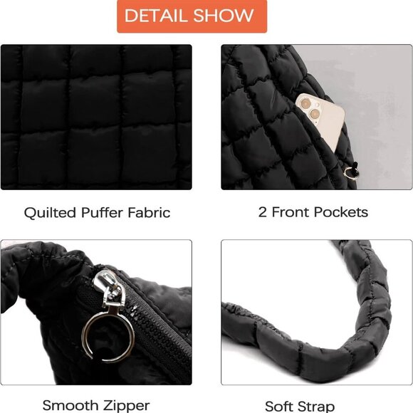 Quilted Puffer Tote Bag Nylon Large Capacity Travel Gym Shoulder Bag - Picture 4 of 7